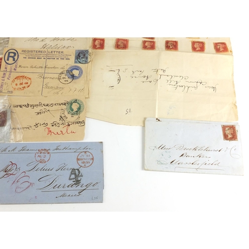 322 - Victorian postal history including covers, some with penny reds including one with clear margins, va... 