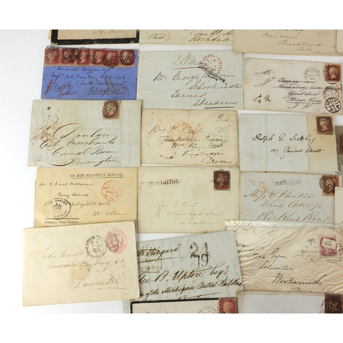 322 - Victorian postal history including covers, some with penny reds including one with clear margins, va... 