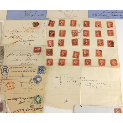 322 - Victorian postal history including covers, some with penny reds including one with clear margins, va... 