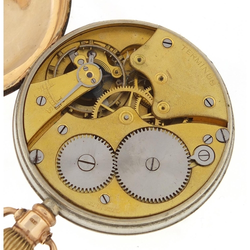 1150 - Gentleman's 9ct gold open face pocket watch with subsidiary dial, the movement engraved Terminus, 4.... 