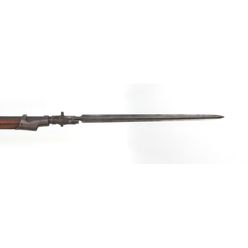 378 - French Military walnut flintlock musket, with bayonet the plate engraved St Etienne De St Etienne, t... 