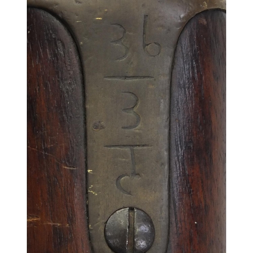 376 - 19th century Indian pattern three band Enfield percussion rifle, the stock with impressed marks and ... 