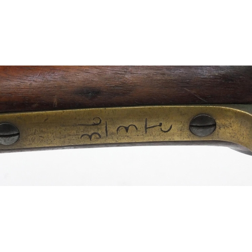 376 - 19th century Indian pattern three band Enfield percussion rifle, the stock with impressed marks and ... 