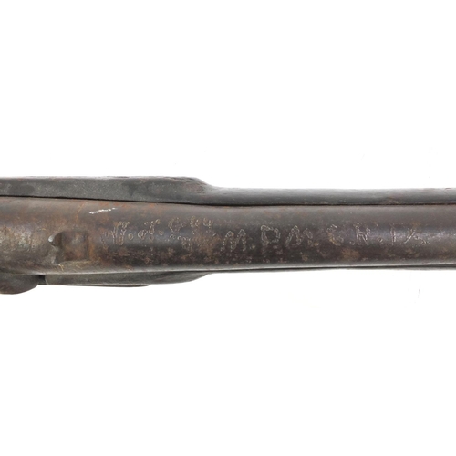 379 - 19th century Indian percussion cap rifle, the barrel and stock with impressed marks, the stock with ... 