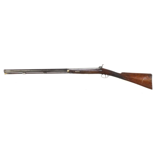 381 - 19th century percussion rifle with brass mounts and ramrod, 116cm in length