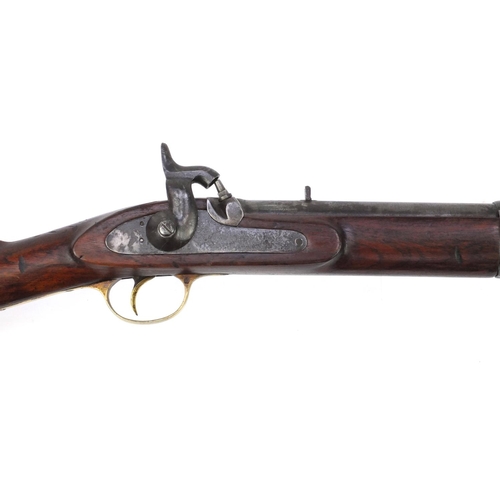 380 - 19th century two band percussion carbine with ramrod,  the stock stamped 1492, 95cm in length