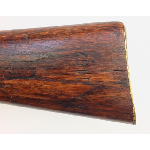 380 - 19th century two band percussion carbine with ramrod,  the stock stamped 1492, 95cm in length