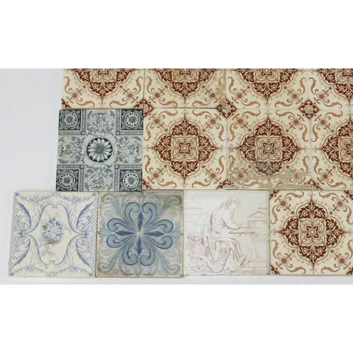 772 - 19th Century and later tiles including nine Minton examples, each 15cm x 15cm