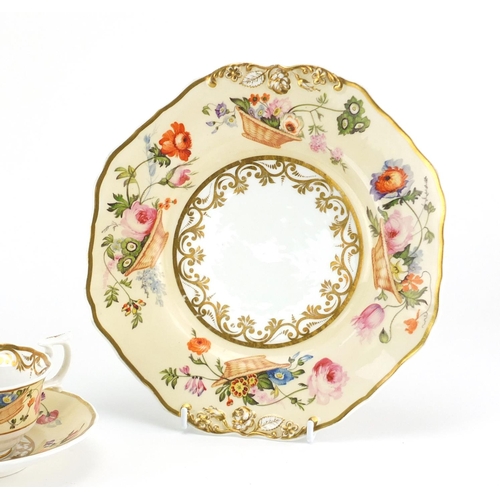 678 - Early 19th century Spode Felspar porcelain comprising a sandwich plate and three cups with saucers, ... 
