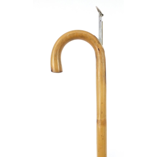 117 - Bamboo horse measuring walking stick with concealed rule and spirit level, 95cm in length