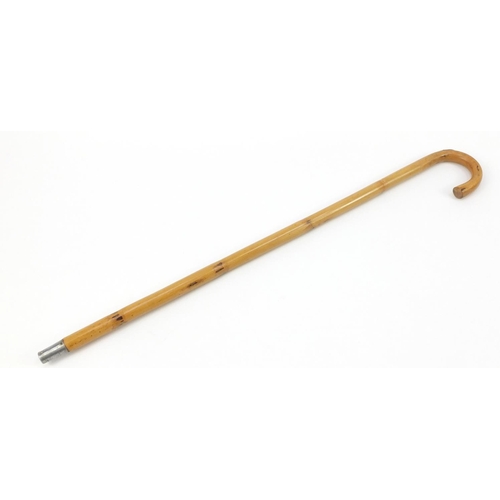 117 - Bamboo horse measuring walking stick with concealed rule and spirit level, 95cm in length