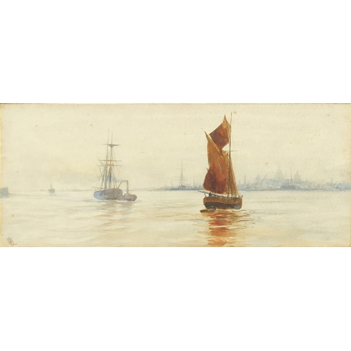 1261 - Attributed to William Lionel Wyllie - Boats off the coast, 19th century watercolour, mounted and fra... 