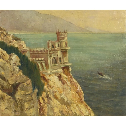 1238 - W Ross 1858 - Continental coastal scene, 19th century oil on canvas, framed, 59cm x 50cm