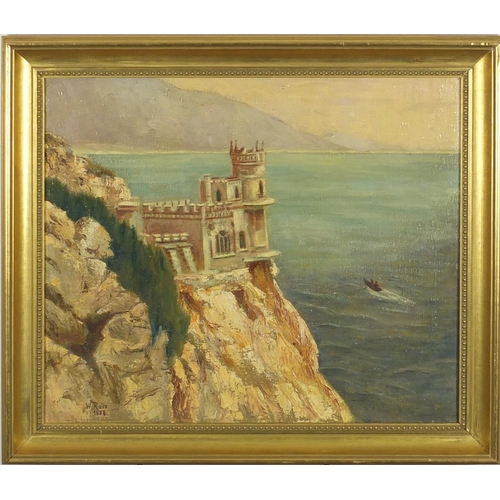 1238 - W Ross 1858 - Continental coastal scene, 19th century oil on canvas, framed, 59cm x 50cm