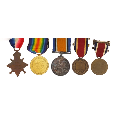 344 - British Military World War I trio, brass Mary tin and two commemorative medals, the trio awarded to ... 