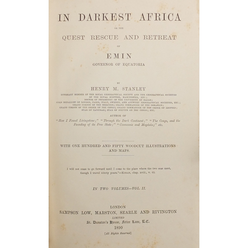 261 - Four hardback books comprising In Darkest Africa by Henry M Stanley volumes 1 & 2 published 1890, In... 