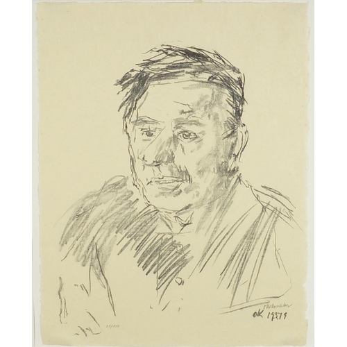 1409 - Oscar Kokoschka - Head and shoulders portrait of Teddy Kollek, 1970's pencil signed lithograph, limi... 