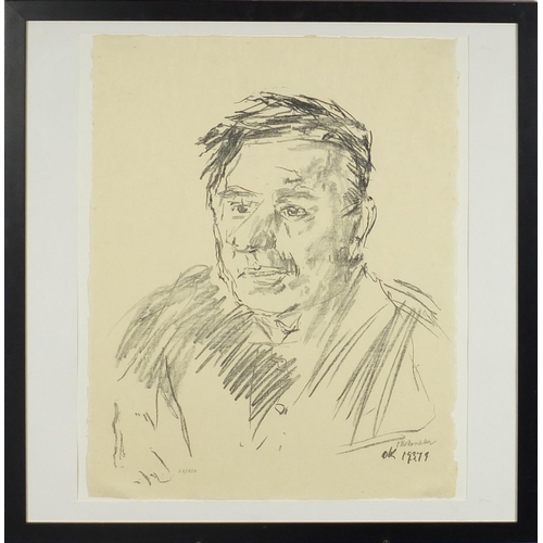 1409 - Oscar Kokoschka - Head and shoulders portrait of Teddy Kollek, 1970's pencil signed lithograph, limi... 