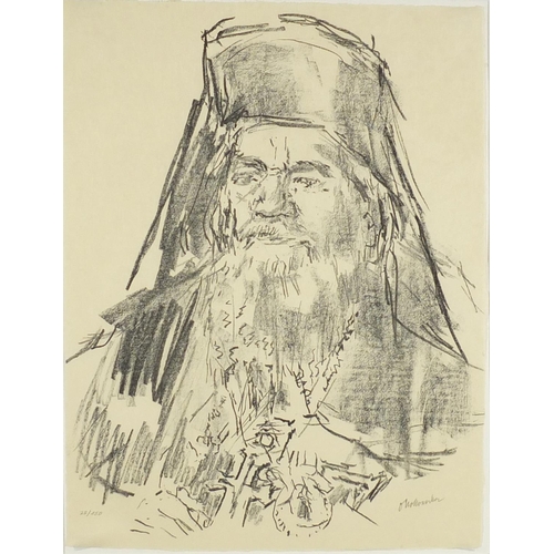 1407 - Oscar Kokoschka - Head and shoulders portrait of Bendictusa, 1970's pencil signed lithograph, limite... 