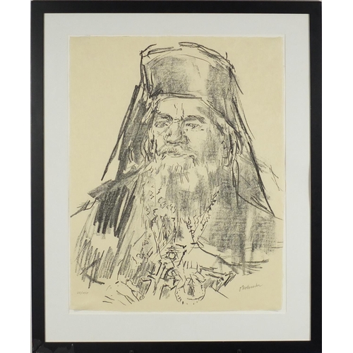 1407 - Oscar Kokoschka - Head and shoulders portrait of Bendictusa, 1970's pencil signed lithograph, limite... 