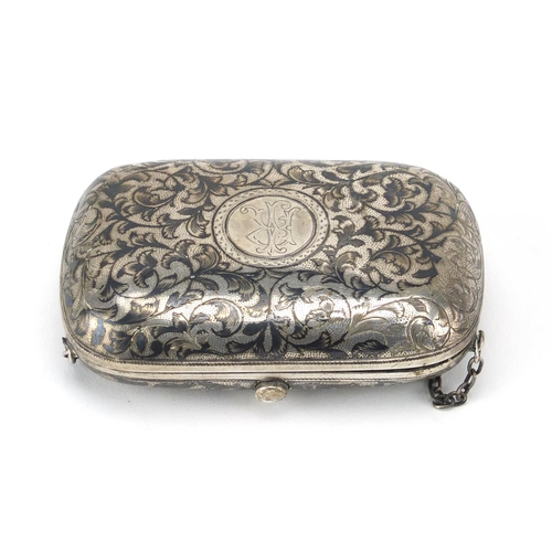 851 - Russian silver niello work purse, G K Moscow 1884, 7.7cm wide, approximate weight 78.8g