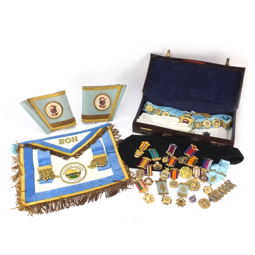 253 - Royal Order of Buffaloes Regalia and jewels, predominantly relating to A G Leveridge including eleve... 
