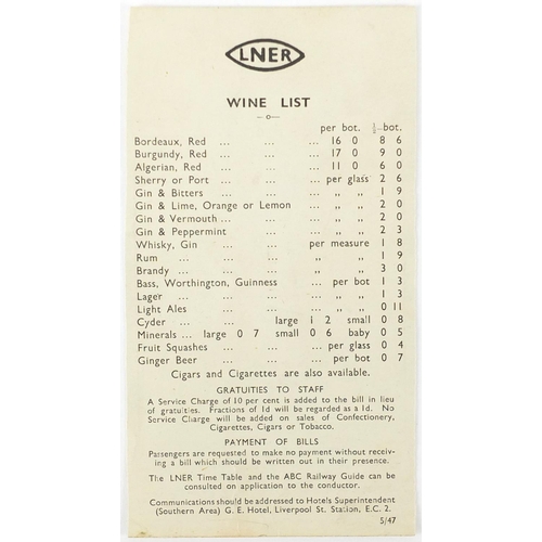 288 - LNER restaurant cars menu signed by Stan Laurel and Oliver Hardy, 17cm x 9.5cm