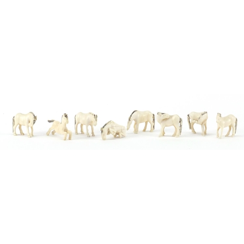 520 - Eight Chinese carved ivory horses, the largest 5cm in length