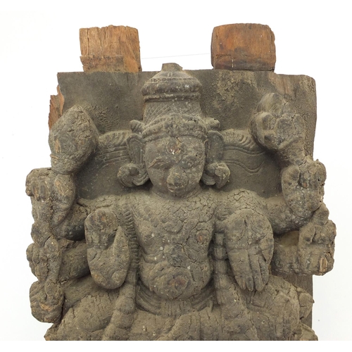 651 - Antique Indian wood carving of a Goddess, 43cm x 23cm