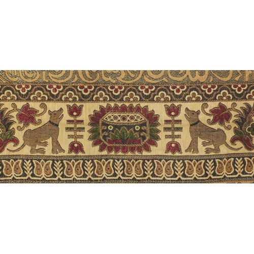 633 - Large embroidered wall hanging, possibly Indian or Tibetan, 220cm x 190cm