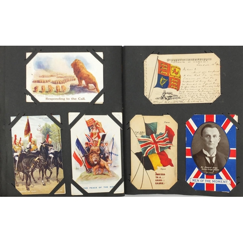 308 - Predominantly First World War and Naval postcards, some photographic arranged in two albums includin... 