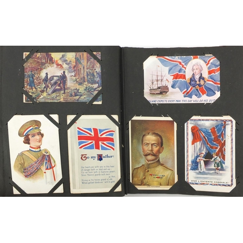 308 - Predominantly First World War and Naval postcards, some photographic arranged in two albums includin... 