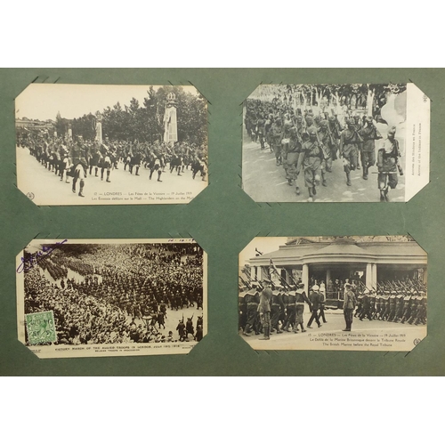 308 - Predominantly First World War and Naval postcards, some photographic arranged in two albums includin... 