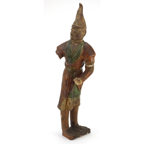 477 - Large Chinese Tang Dynasty style pottery figure having a Sancai glaze, 65cm high