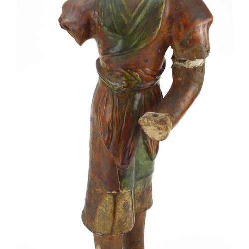 477 - Large Chinese Tang Dynasty style pottery figure having a Sancai glaze, 65cm high