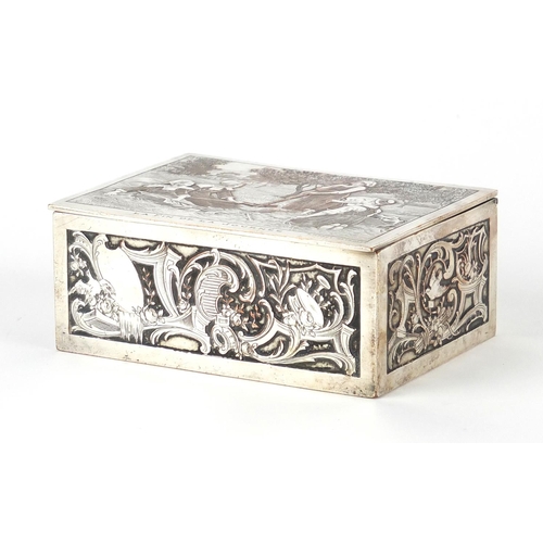 2341 - 19th century French silver plated casket, the hinged lid engraved with female farmers, 4cm H x 10cm ... 