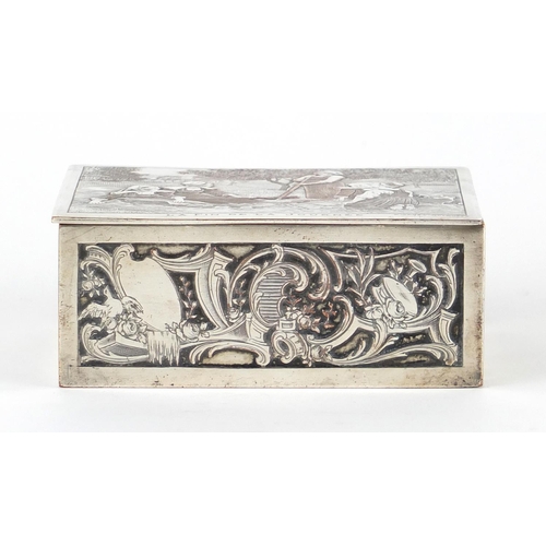 2341 - 19th century French silver plated casket, the hinged lid engraved with female farmers, 4cm H x 10cm ... 