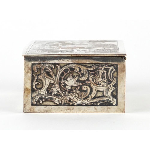 2341 - 19th century French silver plated casket, the hinged lid engraved with female farmers, 4cm H x 10cm ... 