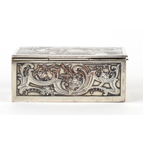 2341 - 19th century French silver plated casket, the hinged lid engraved with female farmers, 4cm H x 10cm ... 