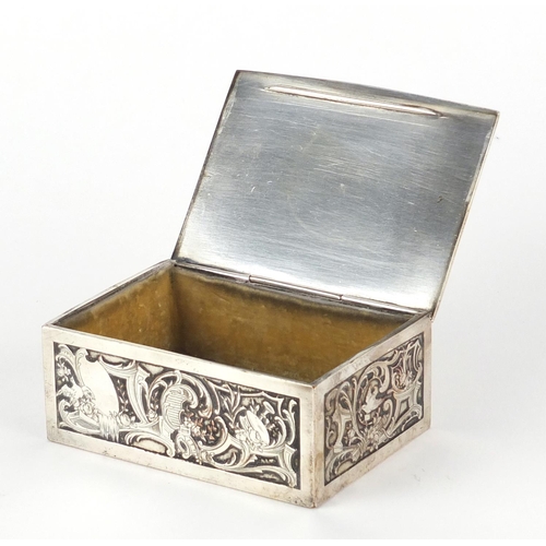 2341 - 19th century French silver plated casket, the hinged lid engraved with female farmers, 4cm H x 10cm ... 