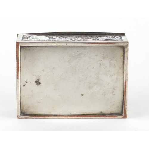 2341 - 19th century French silver plated casket, the hinged lid engraved with female farmers, 4cm H x 10cm ... 