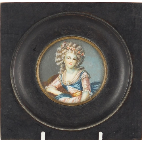2724 - Attributed to Augustin De Saint-Aubin - Circular hand painted portrait miniature of a young female, ... 