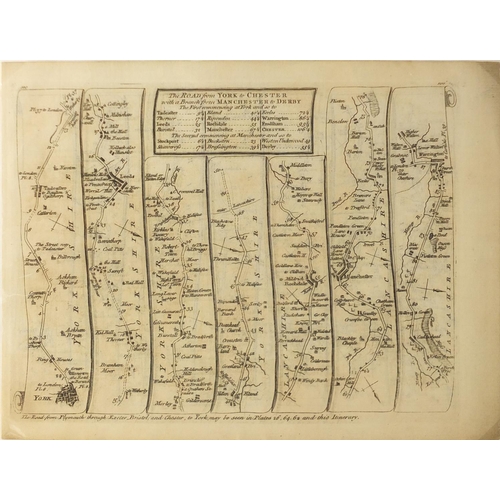 869 - Antique map of Lancashire and two road plans, The Road from London to Carlisle and The Road from Yor... 