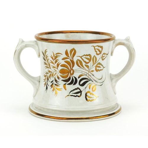 2437 - Victorian porcelain frog mug with twin handles, inscribed George Kitchen May 22nd 1857, 13.5cm high