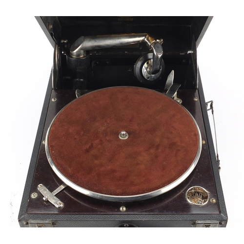 2250 - Vintage Columbia model 112A wind up gramophone, 17cm H x 30cm W x 41cm D (when closed)