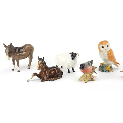 2566 - Nine Beswick animals including an owl, bullfinch and a fox, the largest 12cm high