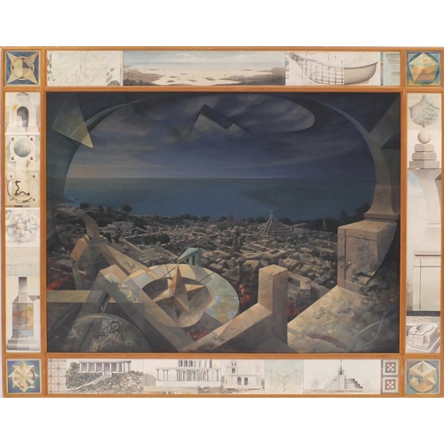 1184 - Pancho Quilici 1987 - Para-Point De Chute, oil on canvas, housed in a pine framed with pencil and wa... 