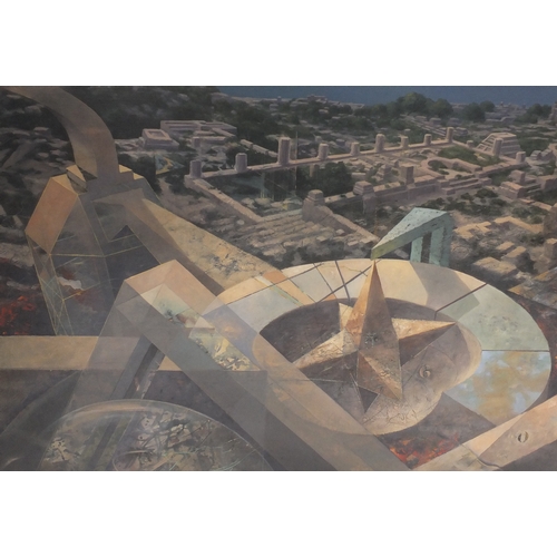 1184 - Pancho Quilici 1987 - Para-Point De Chute, oil on canvas, housed in a pine framed with pencil and wa... 