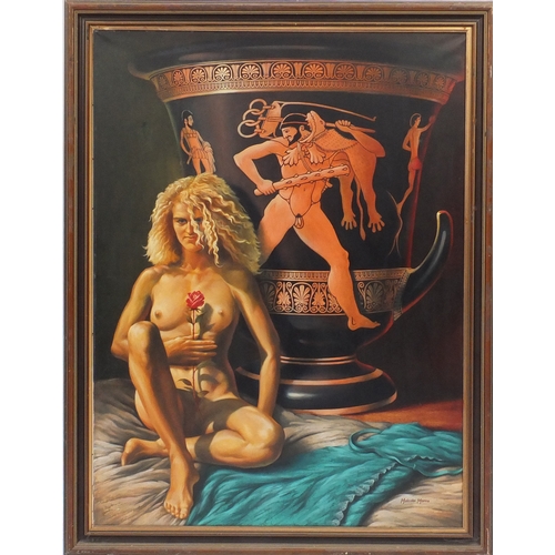 2578 - Malcolm Morris - The opposite sex, oil on canvas, inscribed label verso, mounted and framed, 121cm x... 