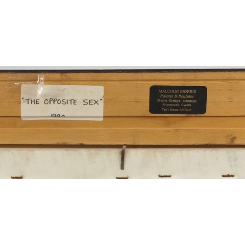 2578 - Malcolm Morris - The opposite sex, oil on canvas, inscribed label verso, mounted and framed, 121cm x... 